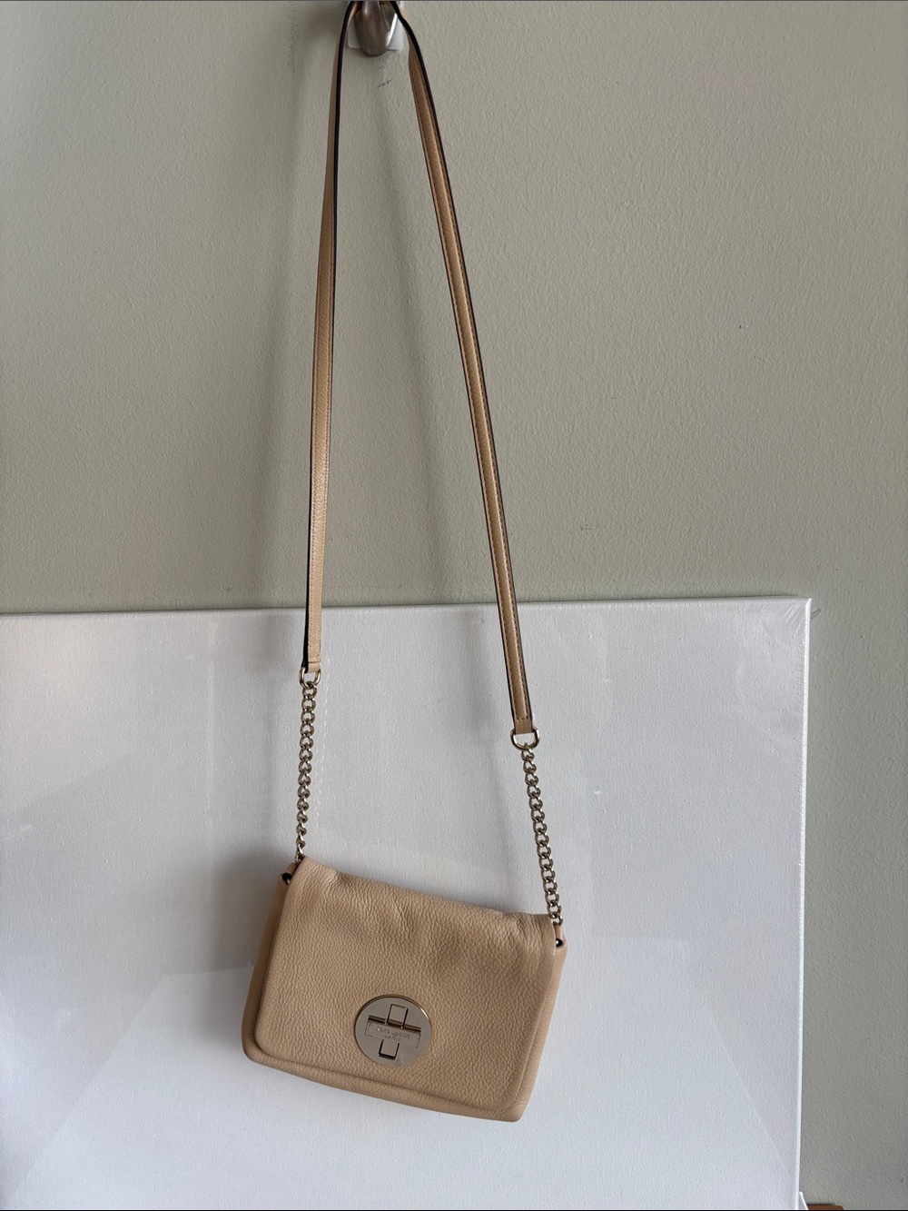 kate spade Beige Pebbled Leather Crossbody with Chain Strap